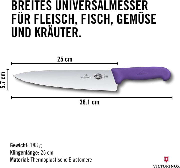 Victorinox Fibrox Kochmesser, Breites Universalmesser für Fleisch, Fisch, Gemüse und Kräuter, 25 cm,