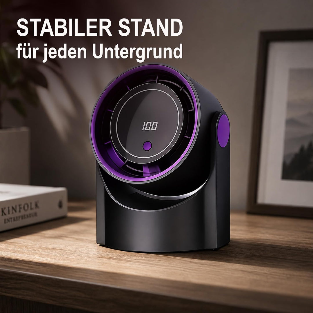 Bestlivings Tisch- und Wandventilator Akku Schwarz 5 Stufen | 1200 mAh, LED Display, 22 dB leise, US