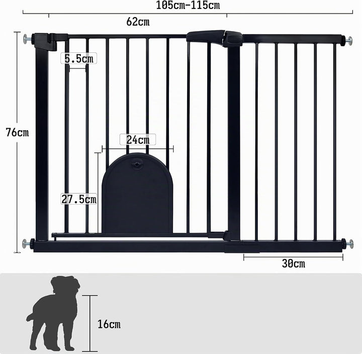 Froadp Türschutzgitter Baby Treppengitter 105-115cm Kindergitter ohne Bohren Türgitter mit Tür für H