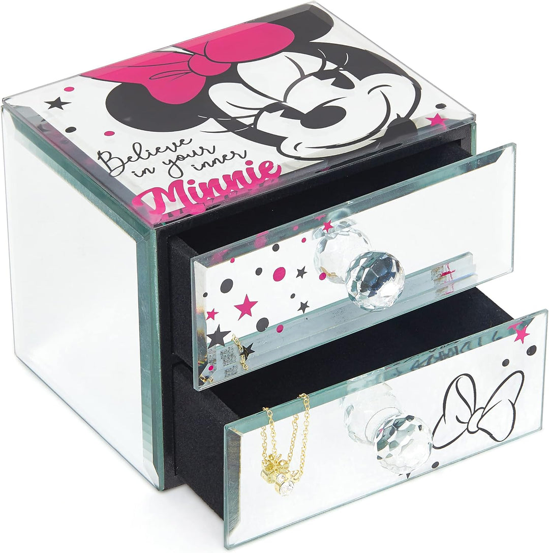 Disney Minnie Mouse "Believe in your inner Minnie" Mirror Glass Jewelry Box Jewelry Organizer, Offic