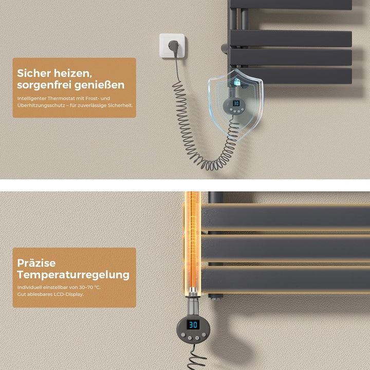 handtuchheizkörper elektrisch mit thermostat 1041x600 mm, Badheizkörper Elektrisch mit Heizstab, Wan