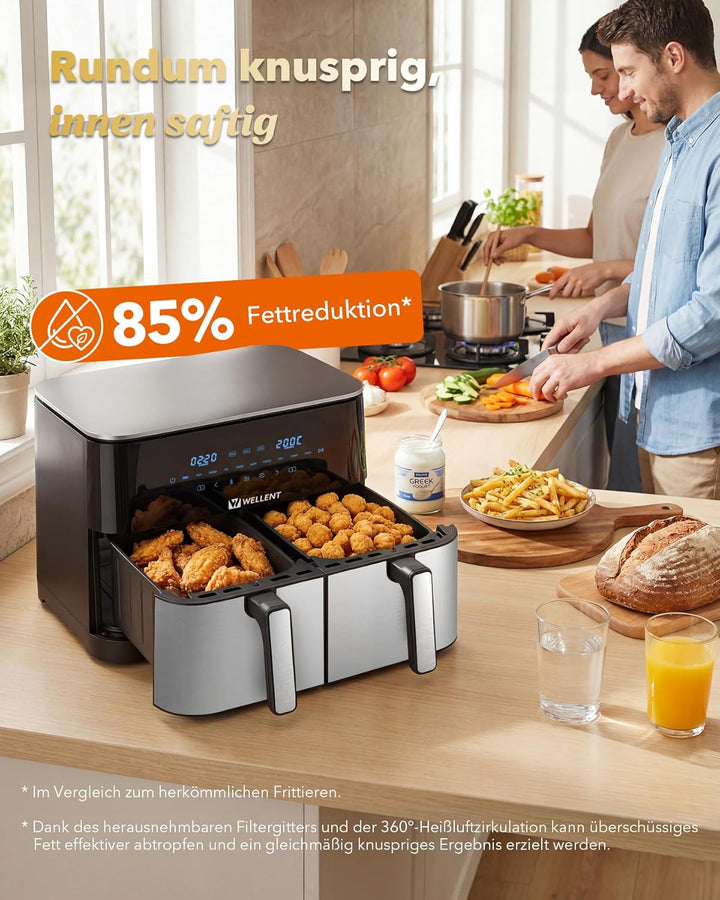 11L Heissluftfritteuse 2 Kammern - 2600W XXL Airfryer Dual Zone(4+7L) - 10-in-1 Digital Heissluftfri