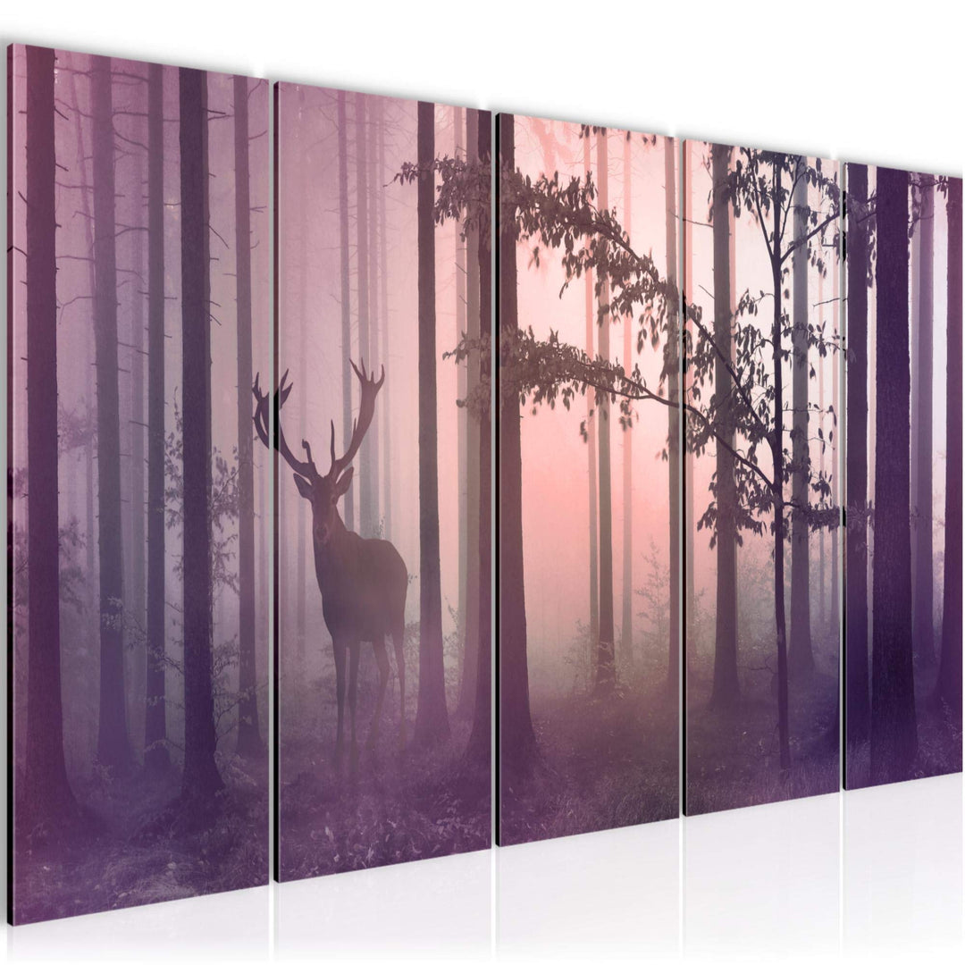 Runa Art Wandbild XXL Wald Hirsch Schlafzimmer Wohnzimmer 200 x 80 cm Rosa 5 Teilig - Made in German
