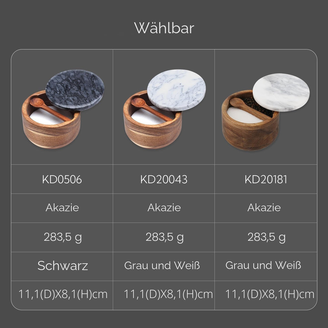 KITCHENDAO Grosse Holz-Salzbox mit integriertem Servierlöffel, Salzkeller, Gewürzbehälter, schwarzer