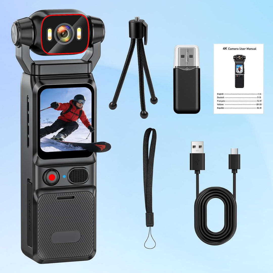 Action Cam 4K, 6-Achsen-Stabilisierung Videokamera Vlog, Live-View-Display Vlog Kamera WLAN, 160° We