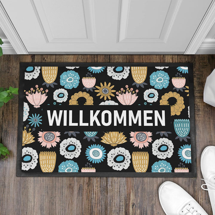Trendation - Willkommen Fussmatte Grafik Schmutzfangmatte Geschenk Aussen Innenbereich 60x40 cm Wasc