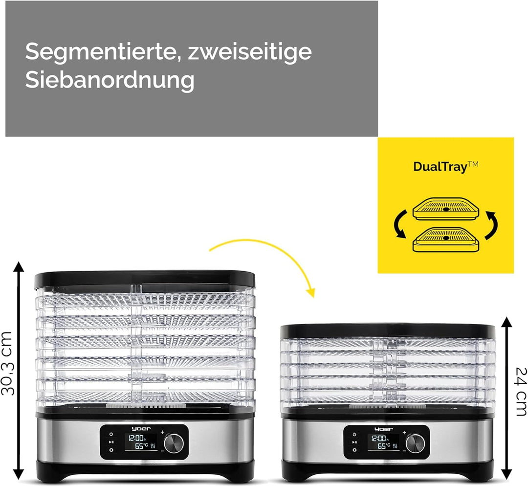 Yoer VitaSave FD01S, Dörrautomat, 450W, 4000 cm2, 24h Timer, LED-Anzeige, Edelstahl INOX, BPA-frei,
