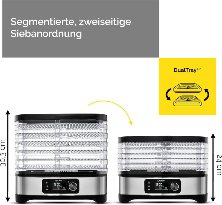Yoer VitaSave FD01S, Dörrautomat, 450W, 4000 cm2, 24h Timer, LED-Anzeige, Edelstahl INOX, BPA-frei,