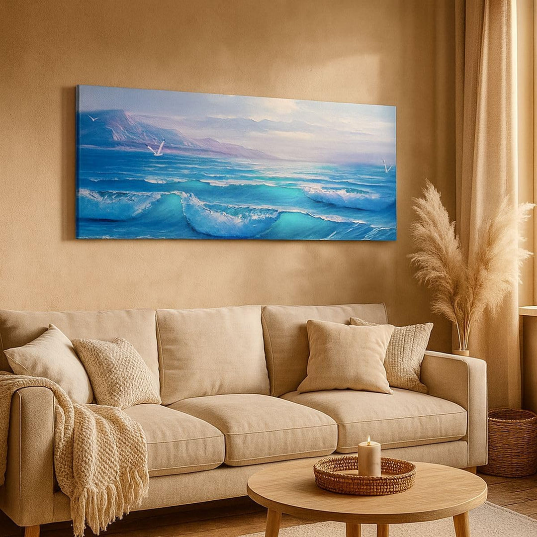 Wandbilder Dekoration Wohnzimmer Meer Welle Möwe Panorama Bilder auf Leinwand 120x50cm Leinwandbild