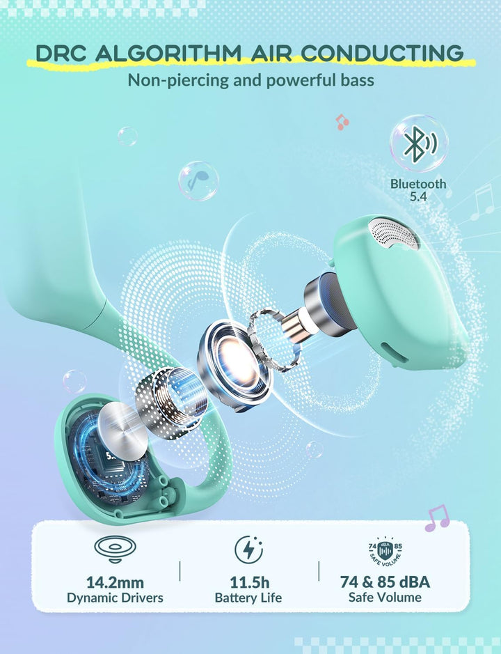iClever Kinder-Kopfhörer, Knochenleitung, offenes Ohr, Sicherheit, IPX5 wasserdicht, 360° Biegung, l