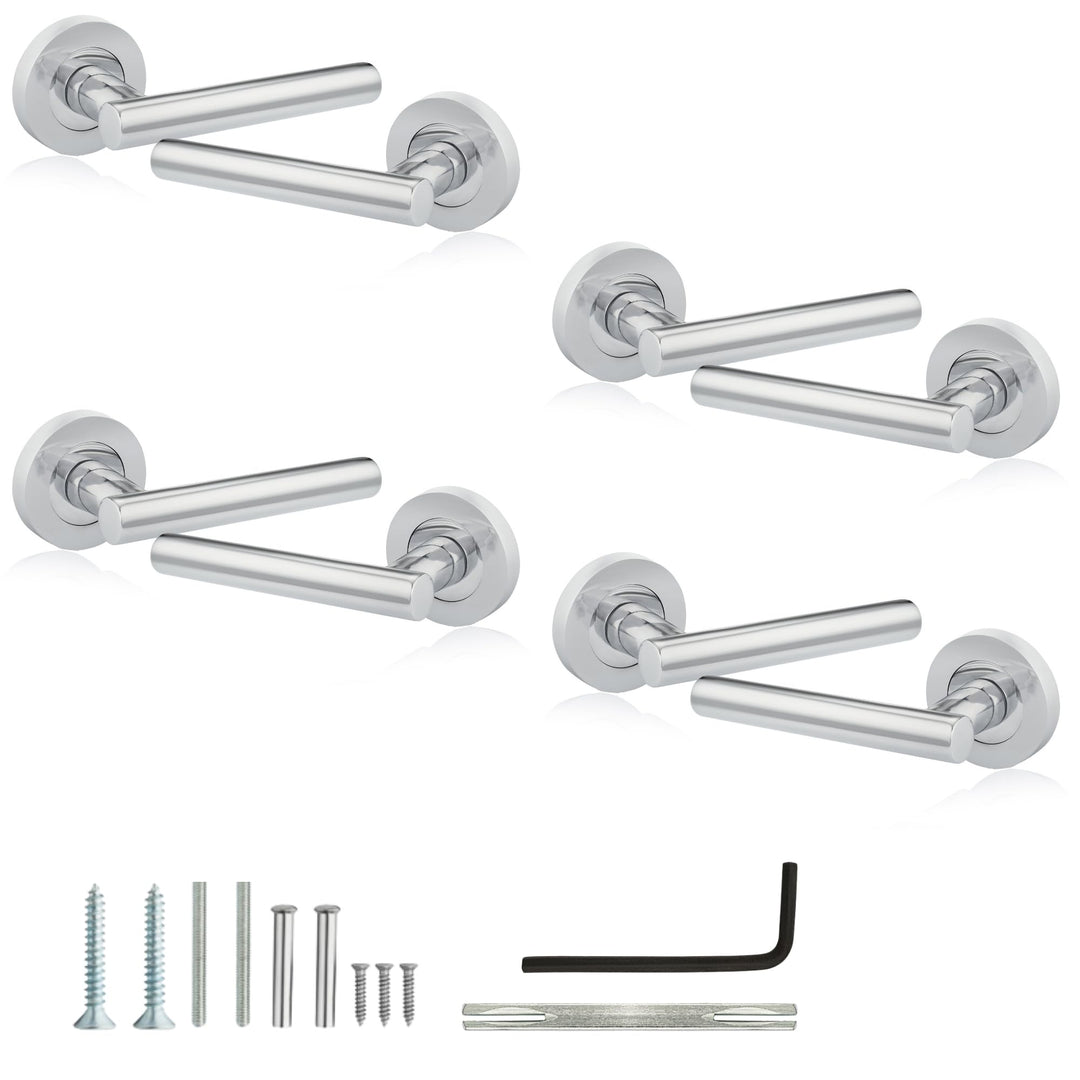 XFORT® 4er-Pack Türgriff auf Rosette, T-Stab-Drücker-Türgriffe in poliertem Chrom-Finish, eleganter