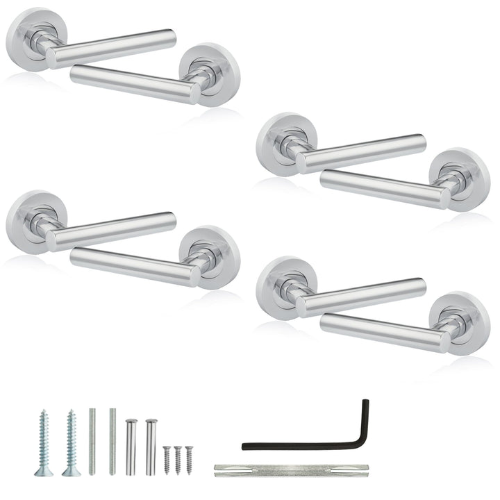 XFORT® 4er-Pack Türgriff auf Rosette, T-Stab-Drücker-Türgriffe in poliertem Chrom-Finish, eleganter