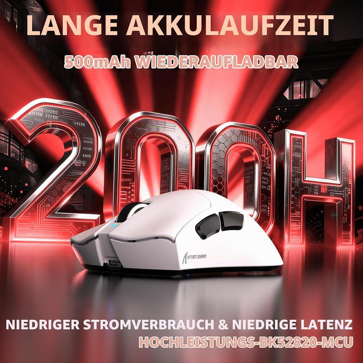 ATTACK SHARK V3 Kabellose Gaming-Maus, 65g Ultraleicht, Optischer Sensor PAW3311 mit 25K DPI, 1K Pol