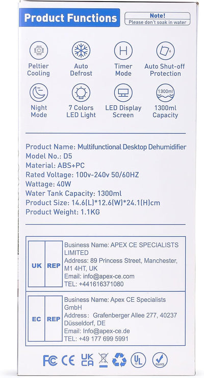 Luftentfeuchter Elektrisch Entfeuchter Keller 1300mL Raumentfeuchter klein Dehumidifier Automatische