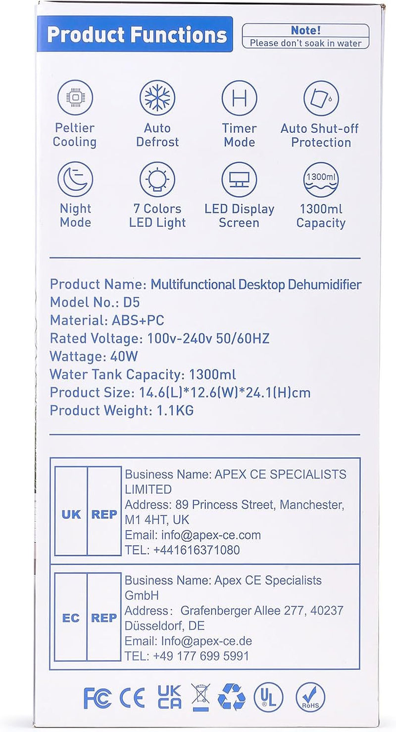 Luftentfeuchter Elektrisch Entfeuchter Keller 1300mL Raumentfeuchter klein Dehumidifier Automatische