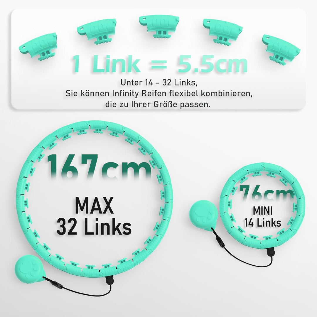 JLoibao Smart Hula Hoop Reifen Erwachsene Zum Abnehmen, 24-Stufiger Infinity Hula-Hoop (77-132cm) Mi