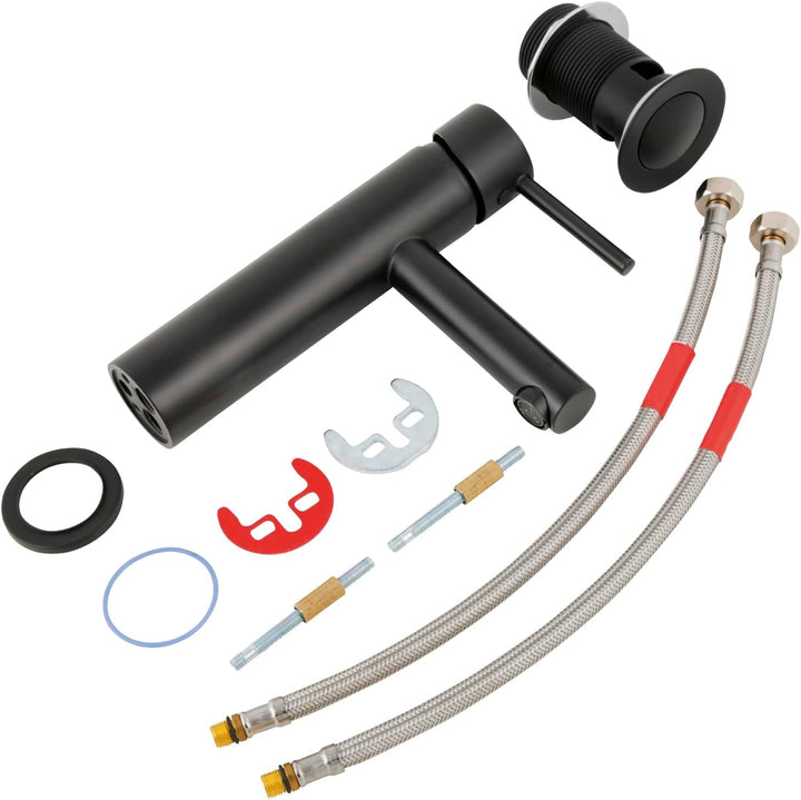 aquaSu® Waschbeckenarmatur Schwarz mit Pop-Up-Ventil 1 1/4" – Waschtischarmatur hoch, Badarmatur, Ei