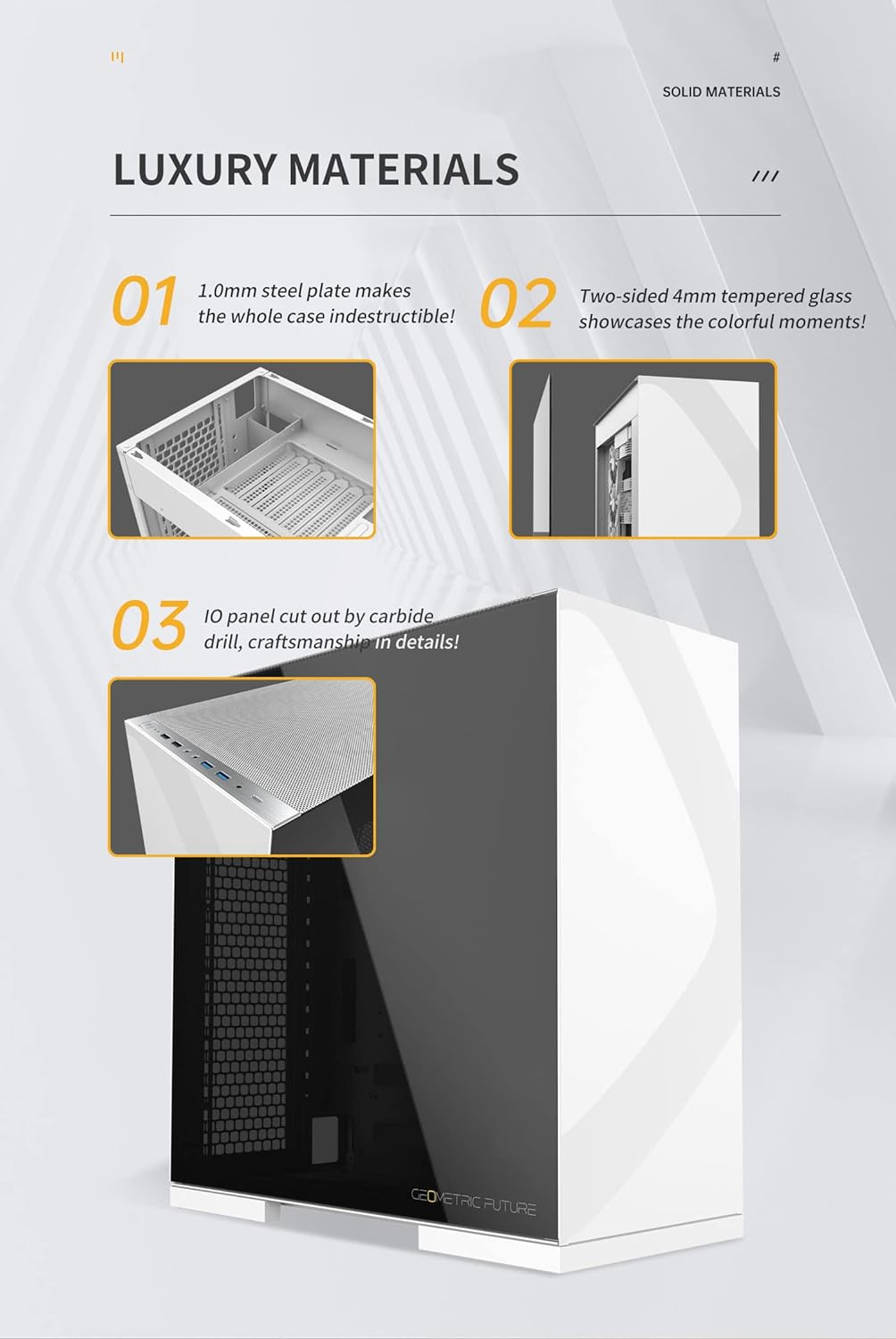 Geometric Future M8 Lohan Mid Tower E-ATX/ATX PC-Gehäuse, vertikales Lufttunneldesign, 420/360 Radia