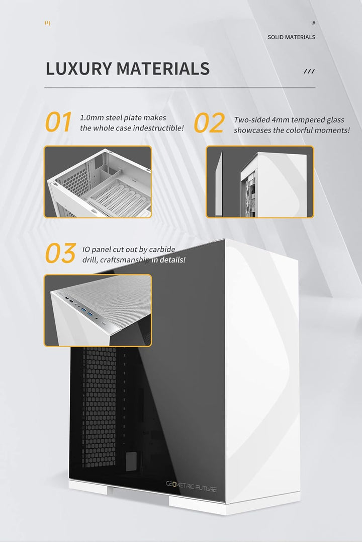 Geometric Future M8 Lohan Mid Tower E-ATX/ATX PC-Gehäuse, vertikales Lufttunneldesign, 420/360 Radia