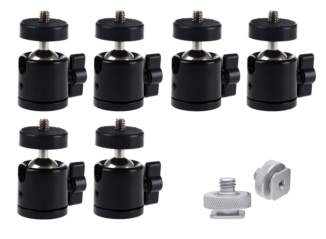 Photecs® Mini Stativkopf Kugelkopf Basic V2 mit 3/8" & 1/4"-Anschluss, montiert 360° drehbar (6er-Sp