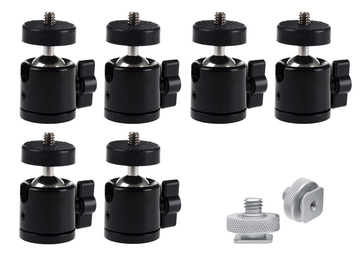 Photecs® Mini Stativkopf Kugelkopf Basic V2 mit 3/8" & 1/4"-Anschluss, montiert 360° drehbar (6er-Sp