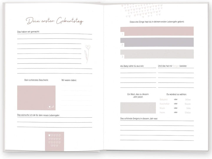 LEAF & GOLD® Babybuch zum eintragen I Erinnerungen vom Ersten bis zum 18. Jahr I Babytagebuch für Mä