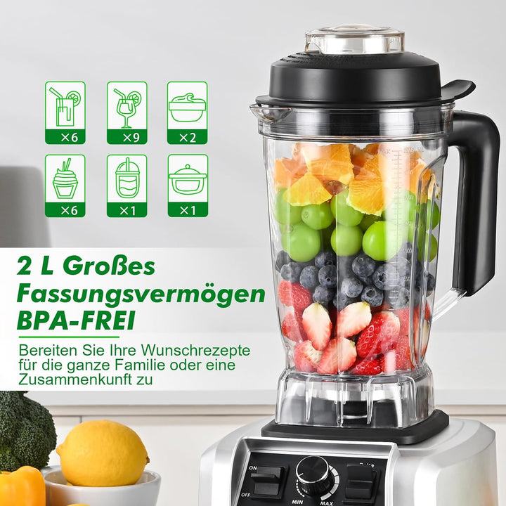 Kitchen in the box Mixer 1500W, Smoothie Maker 2L mit Grossem Fassungsvermögen, Standmixer mit 8 Ede