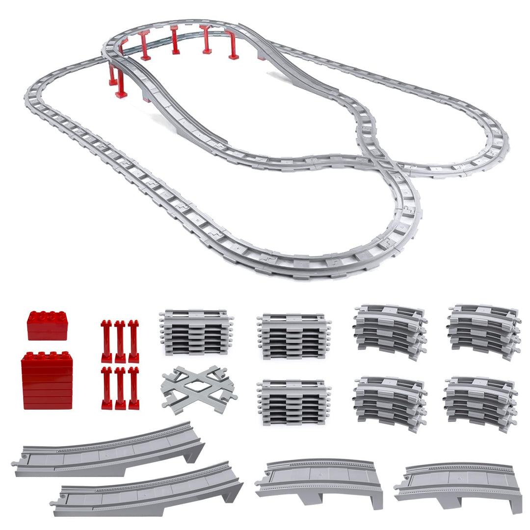 Bausteine Eisenbahn Schienen Set kompatibel mit Duplo Zug City, Schienen Erweiterung mit Brücke, Ger