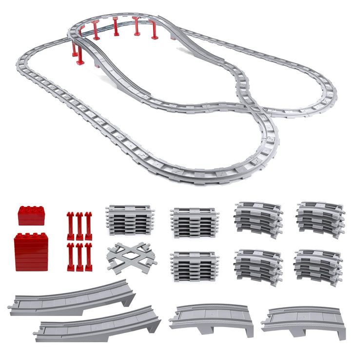 Bausteine Eisenbahn Schienen Set kompatibel mit Duplo Zug City, Schienen Erweiterung mit Brücke, Ger
