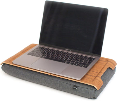 Bosign Kissentablett - Mini Laptray Antislip. Holz. Teak. Salz & Pfeffer Grau - 43x23x6,5 cm