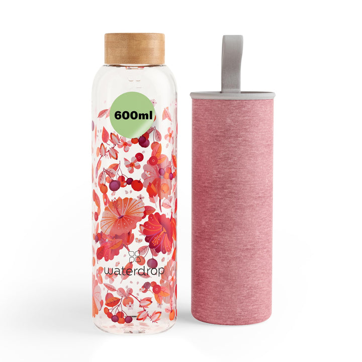 waterdrop® Edition Glass Bottle 600ml Trinkflasche Glas auslaufsicher, Kohlensäure geeignet | BPA fr