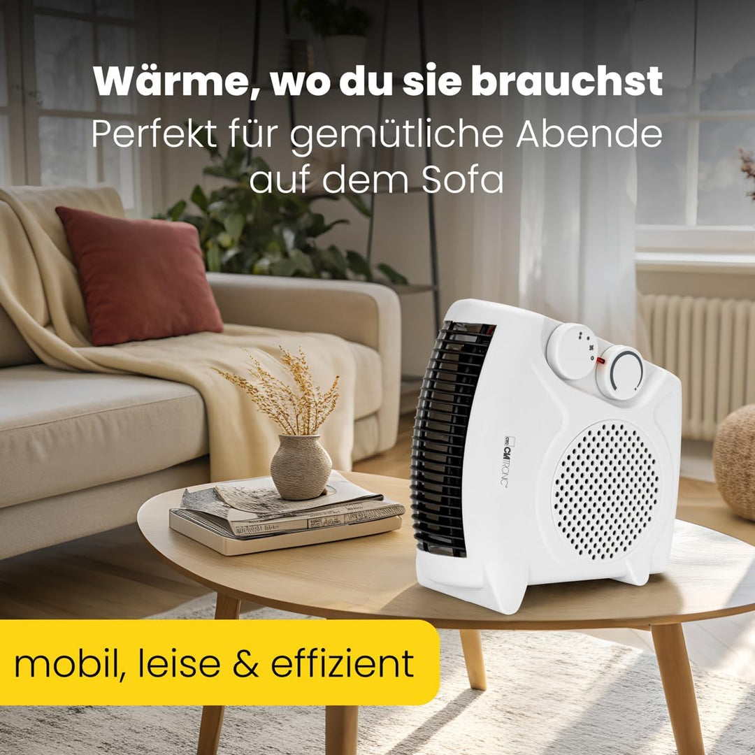 Clatronic® mobiler & kompakter Heizlüfter | 2000W & 1000W | mit Ventilatorfunktion und Überhitzungss