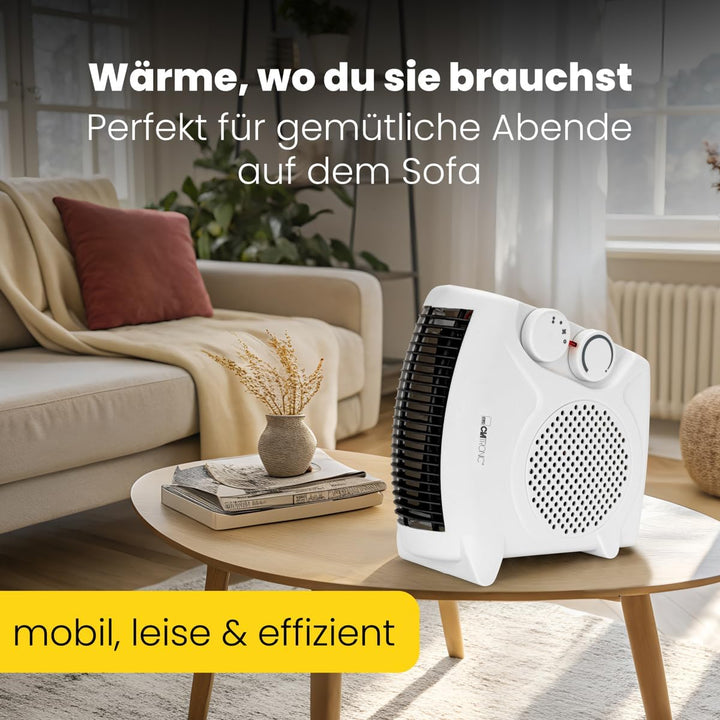 Clatronic® mobiler & kompakter Heizlüfter | 2000W & 1000W | mit Ventilatorfunktion und Überhitzungss