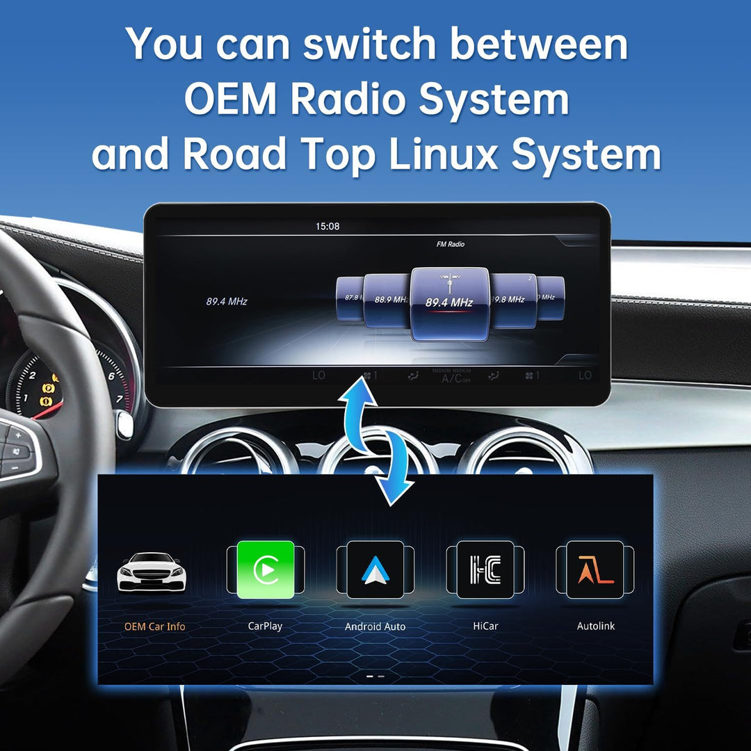 Road Top CarPlay Bildschirm, 12,3 Zoll Ultra-schmal Autoradio Stereo Touchscreen für Mercedes Benz C