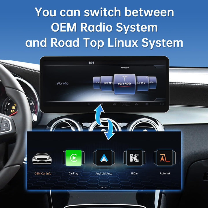 Road Top CarPlay Bildschirm, 12,3 Zoll Ultra-schmal Autoradio Stereo Touchscreen für Mercedes Benz C