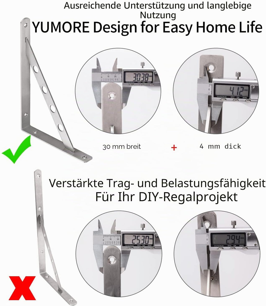 YUMORE Schwerlastkonsole 300 x 200mm Regalträger Schwerlast Edelstahl Regalwinkel 90 Grad Wandhalter