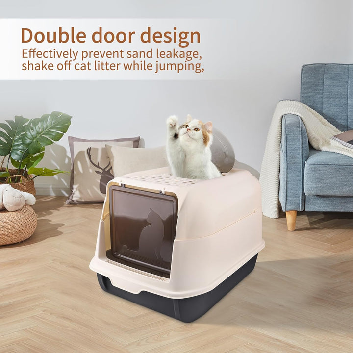 Katzenklo mit Deckel Schaufel Aktivkohlefilter, Katzenklo, Katzentoilette,ausziehbares Tablett, Scha