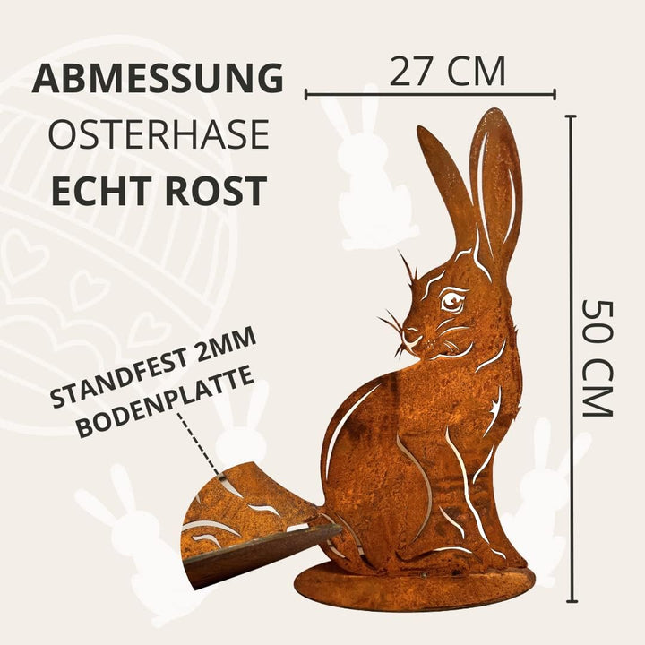 Terma Stahldesign Rost Osterhase XXL 50 cm Handmade Germany Osterdeko für draussen und drinnen Garte