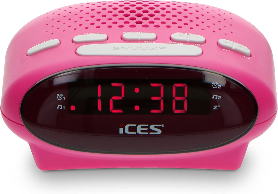 Ices ICR-210 Pink - FM Uhrenradio - Radiowecker mit 2 Weckzeiten - PLL FM - Schlummerfunktion - Slee