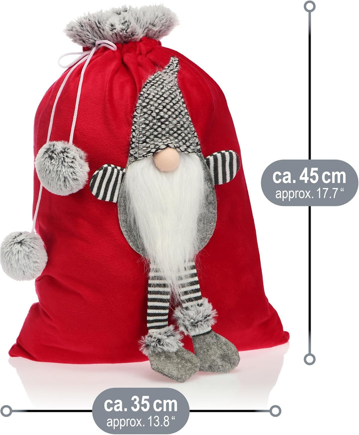 COM-FOUR® 2x Premium Weihnachtssack - roter Geschenkesack zum Befüllen - Weihnachtsbeutel mit Bommel