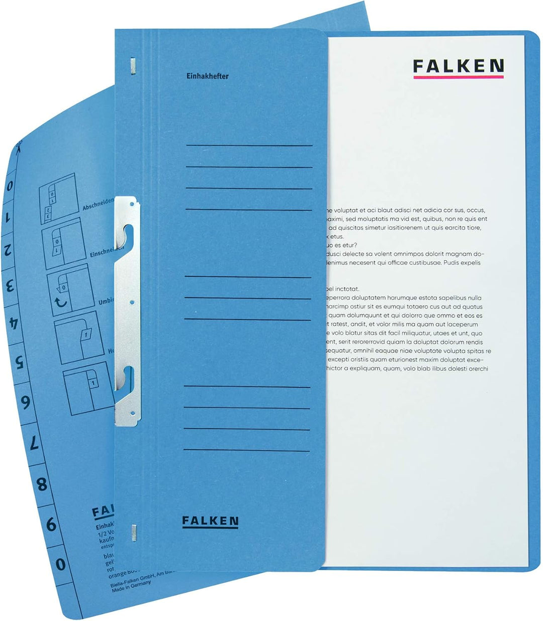 Original Falken 50er Pack Einhakhefter. Made in Germany. Aus Recycling-Karton mit halbem Vorderdecke