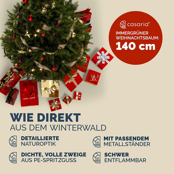 CASARIA® Weihnachtsbaum künstlich 140cm Mix PVC Spritzguss PE mit Ständer 470 Spitzen wie echt Schne