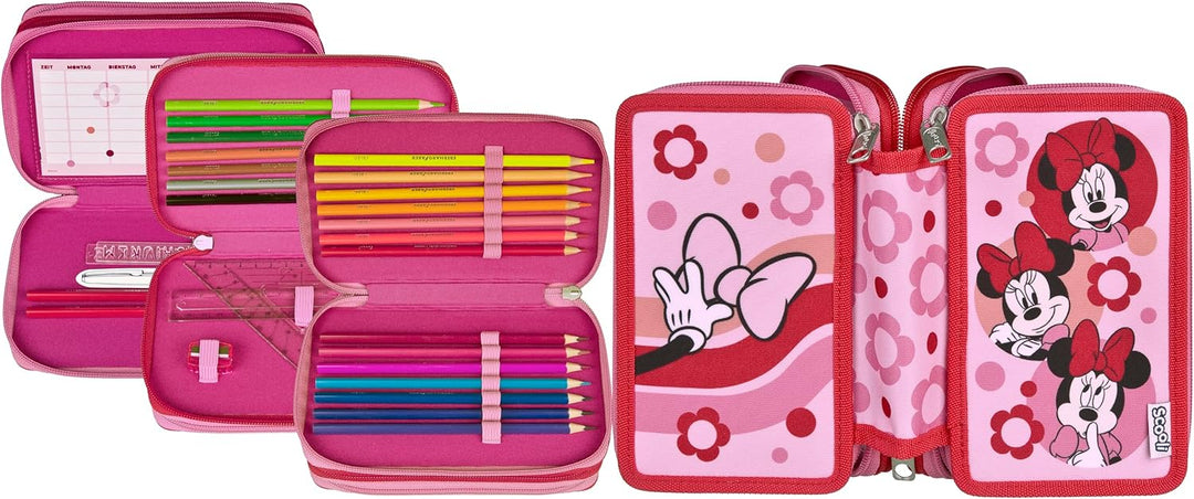 Scooli - Tripledecker Minnie Mouse - Gefülltes Schüleretui mit hochwertigen Stiften & Zubehör - Idea