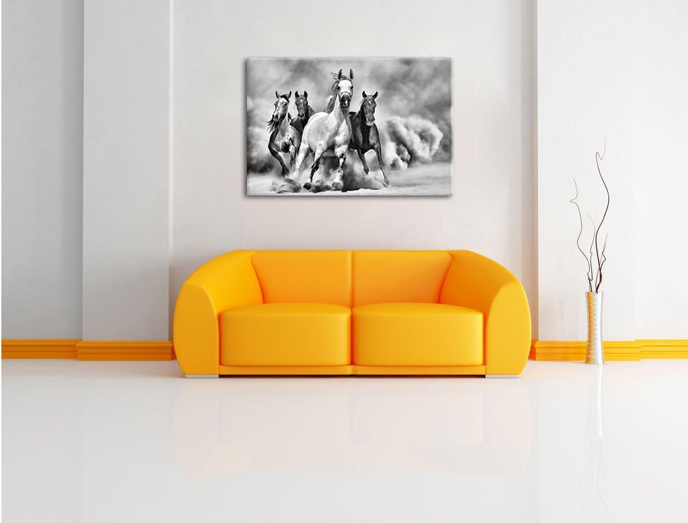 Pixxprint Western Pferde in Wüste als Leinwandbild/Grösse: 100x70 cm/Wandbild/Kunstdruck/fertig besp