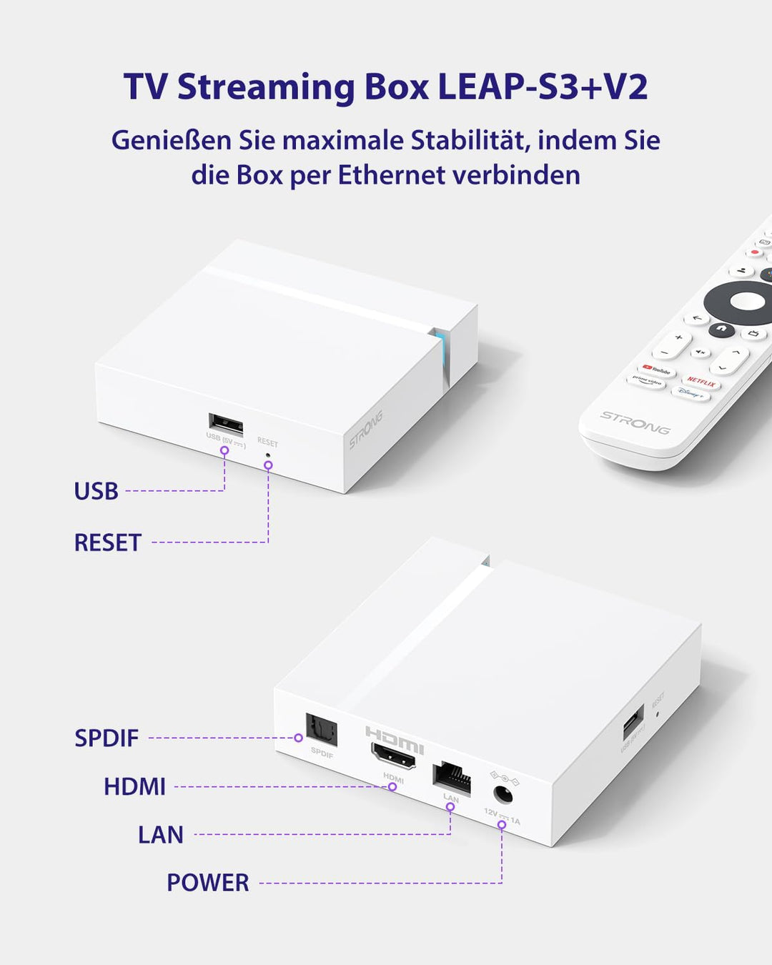 STRONG - Streaming Box Android TV 4K UHD - Leap-S3+ V2 - Chromecast Built-in - Kompatibel mit Google