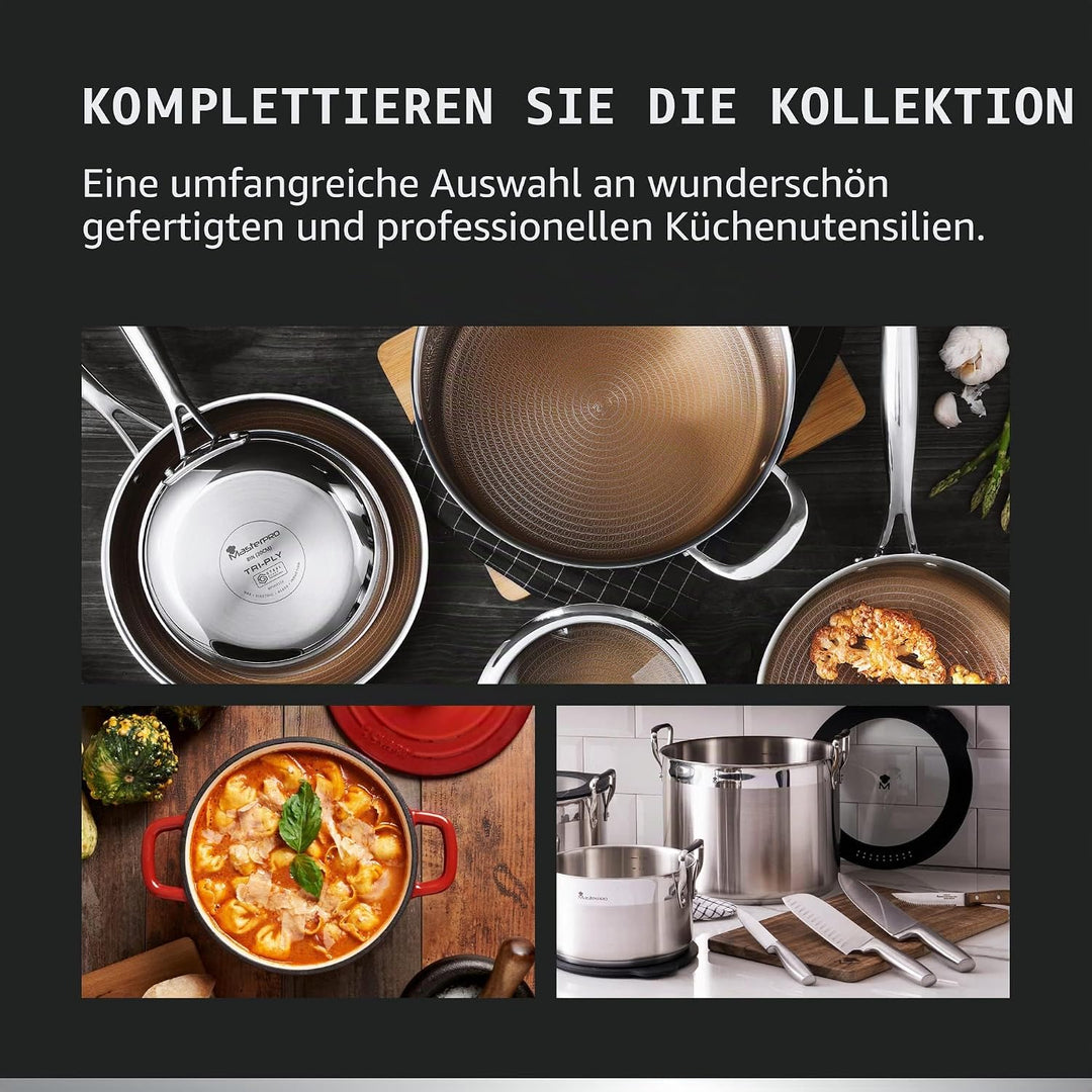 MasterPro Hi-Tech 3 | Topf 24 cm | Edelstahl mit Wabenstruktur | 3-Fache Beschichtung | Küchenutensi