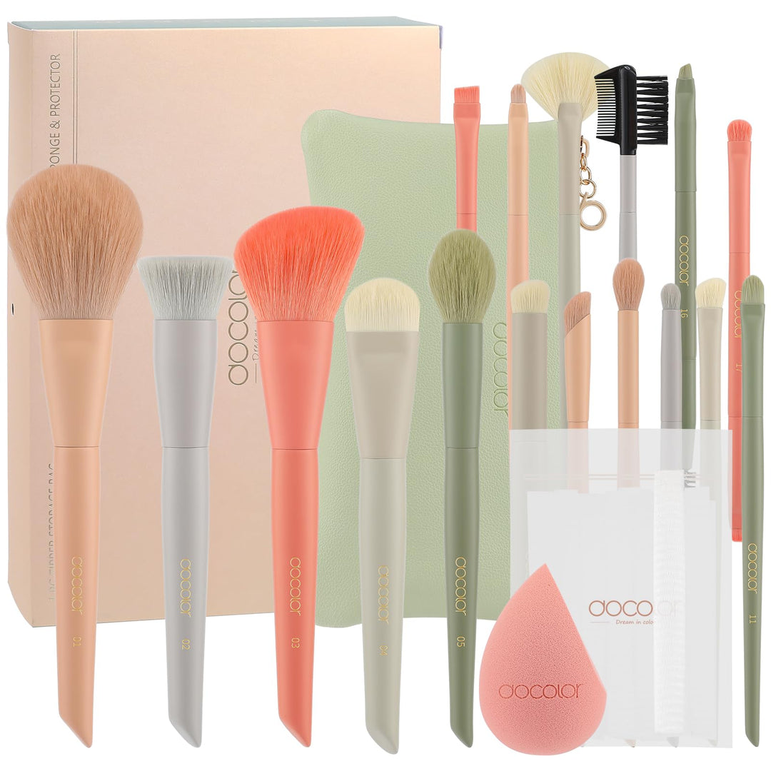 Docolor Pinselset Makeup 39 Stück Mit Tasche, Schwamm und Aufbewahrungstasche, Blender Schwamm & Pin