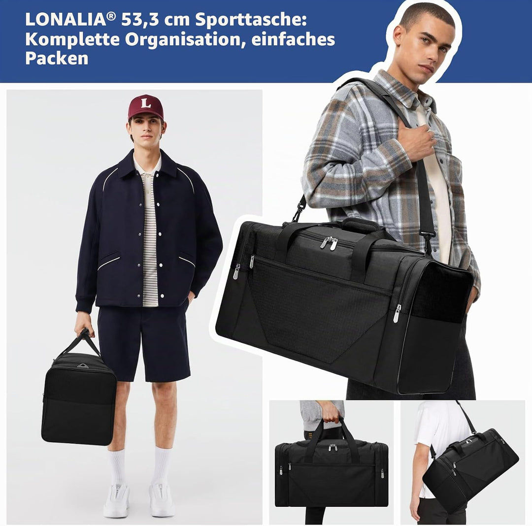 Sporttasche 45L - 53 * 28 * 30.5 cm Reisetasche mit Vielen Fächern für Gym, Weekend &amp; Kurztrips - Sc