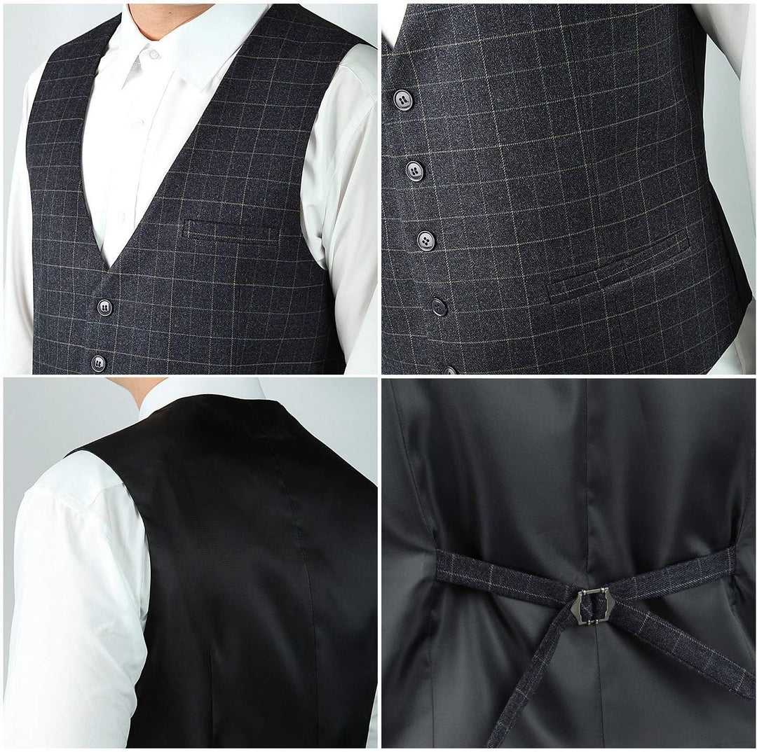 HISDERN Manner Formale Hochzeitsfeier Weste Baumwolle Plaid Kleid Anzug Weste für Herren graues XS,
