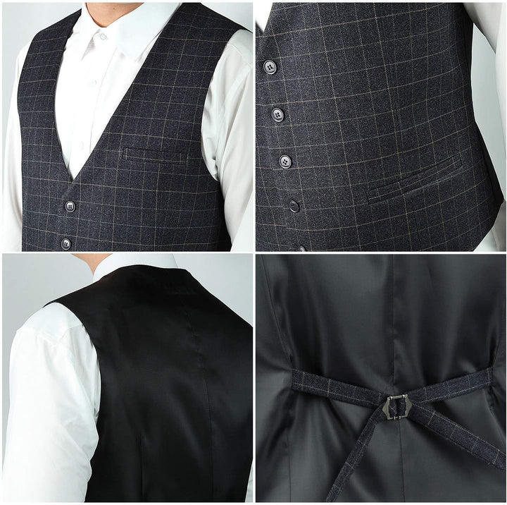 HISDERN Manner Formale Hochzeitsfeier Weste Baumwolle Plaid Kleid Anzug Weste für Herren graues XS,